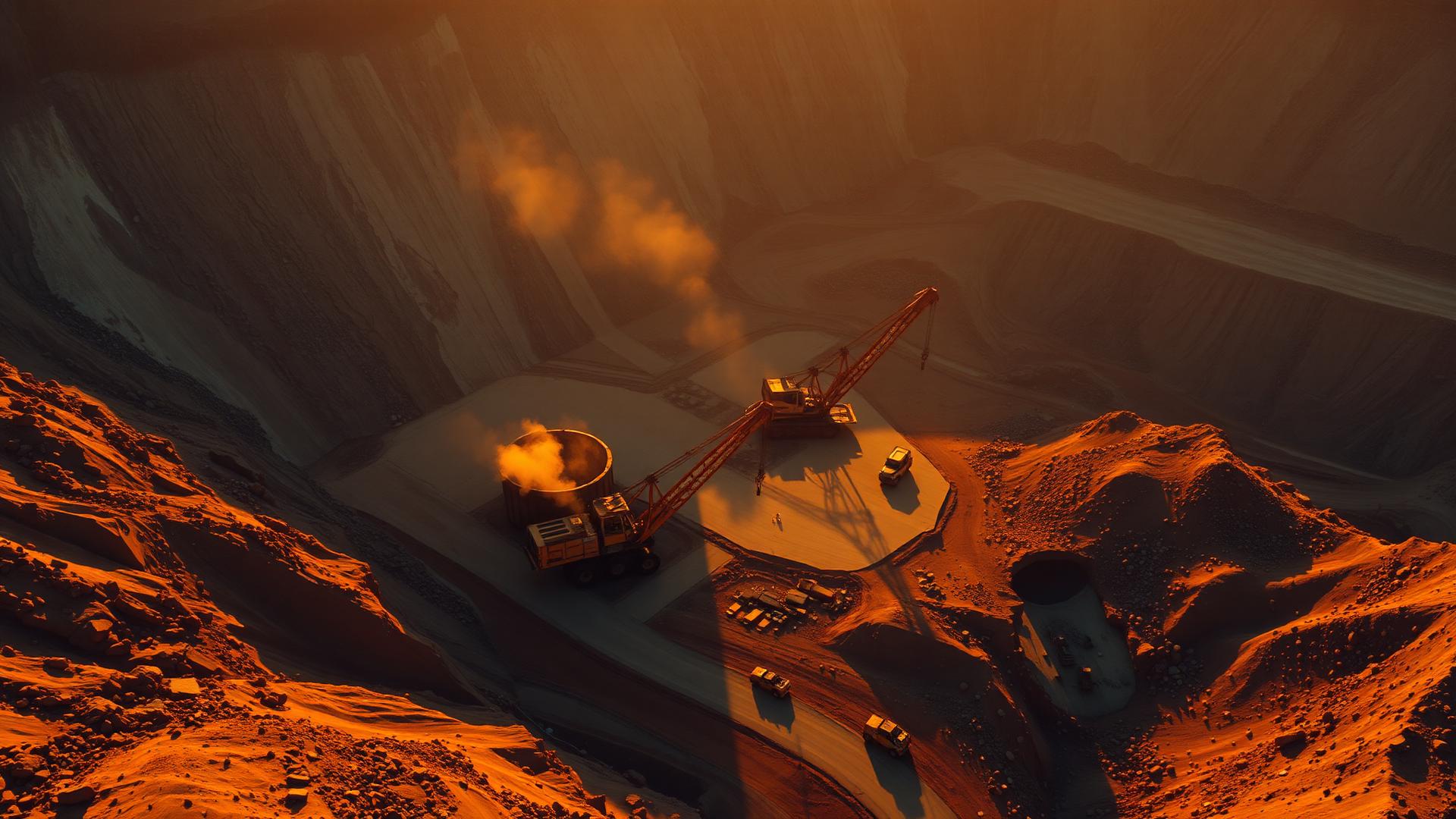 Active mining operation at sunrise